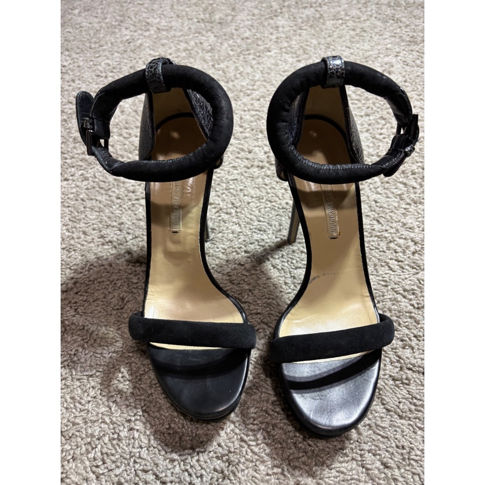 Nicholas Kirkwood Black Suede Crackle Leather Ankle Strap Stiletto Heels 36